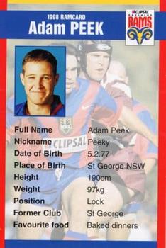 1998 Clipsal Adelaide Rams #NNO Adam Peek Front